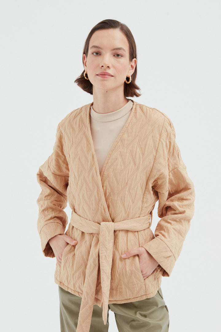 Bound Quilted Jacket Camel