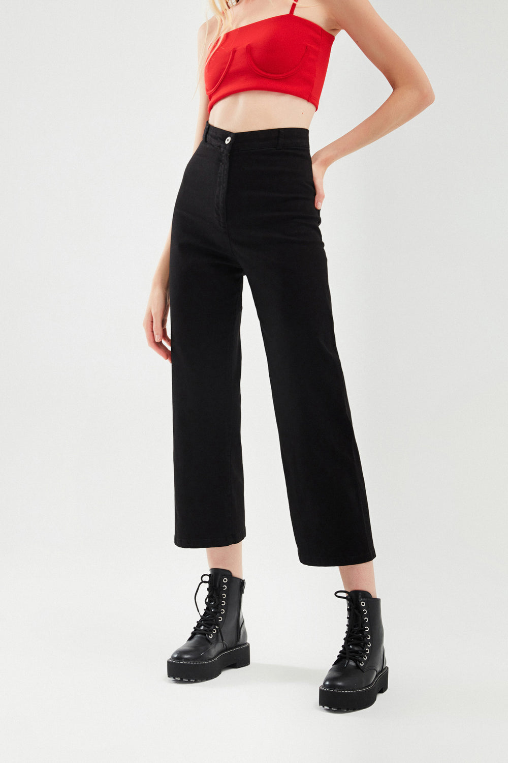 High Waist Gabardine Trousers Black