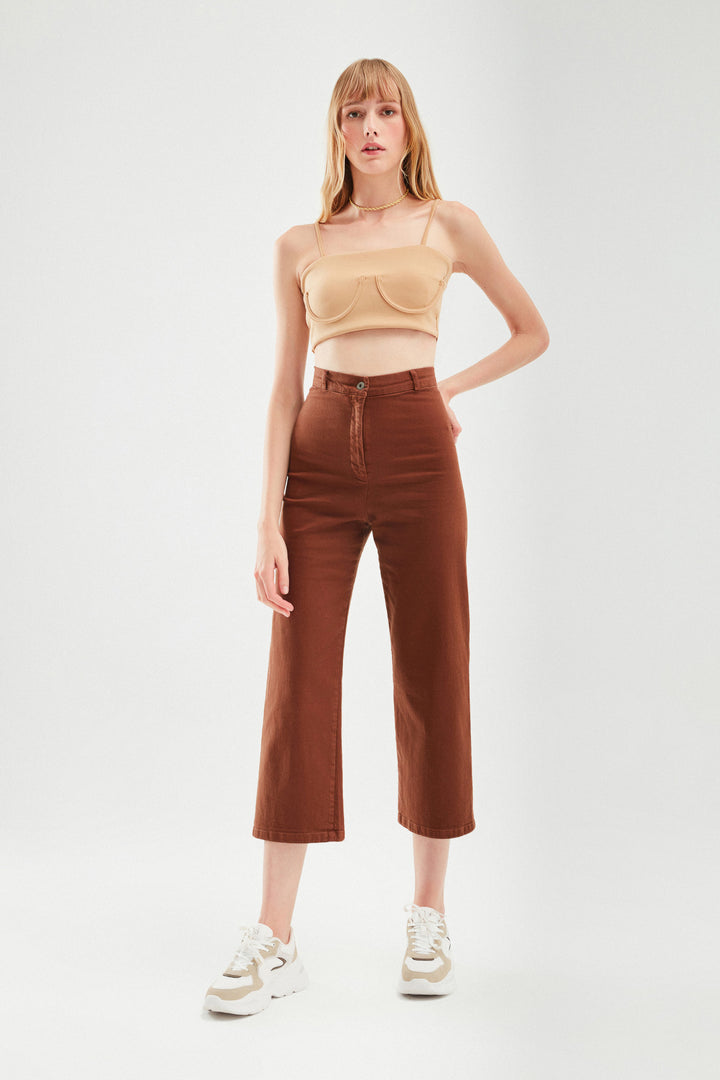High Waist Gabardine Trousers Brown