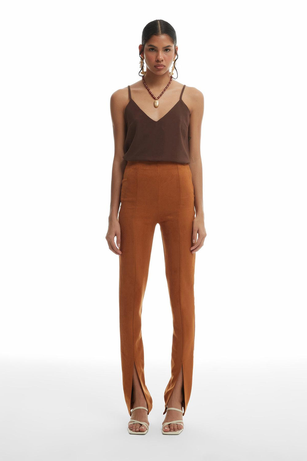 Slit Suede Trousers Tan