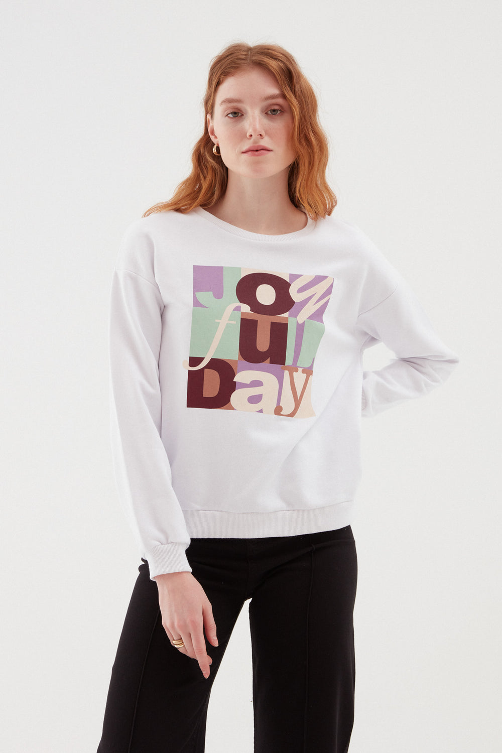 Baskılı Oversize Sweatshirt Ekru