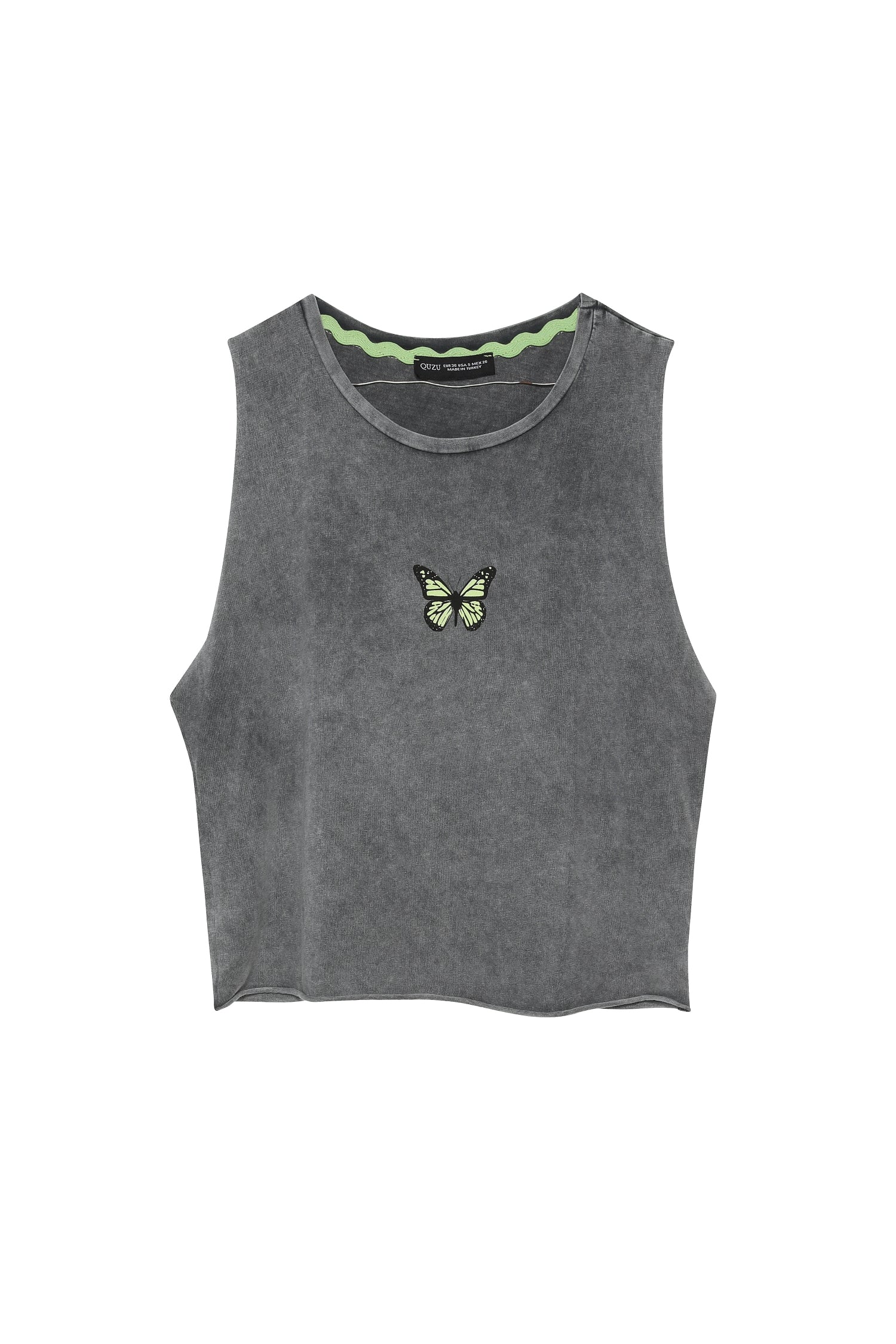 Butterfly Printed Sleeveless T-Shirt Anthracite