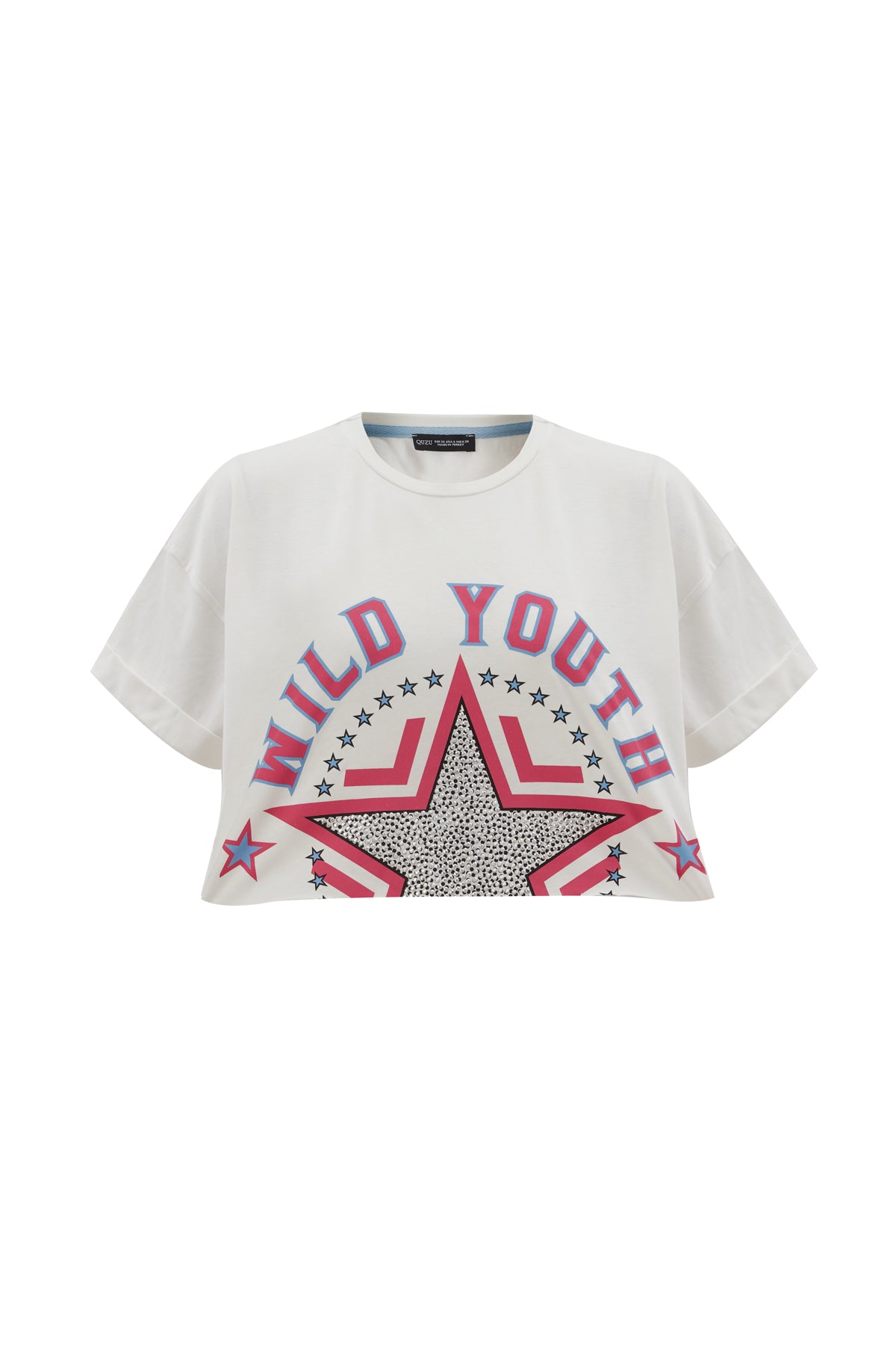 Stone Detailed Crop T-Shirt Ecru