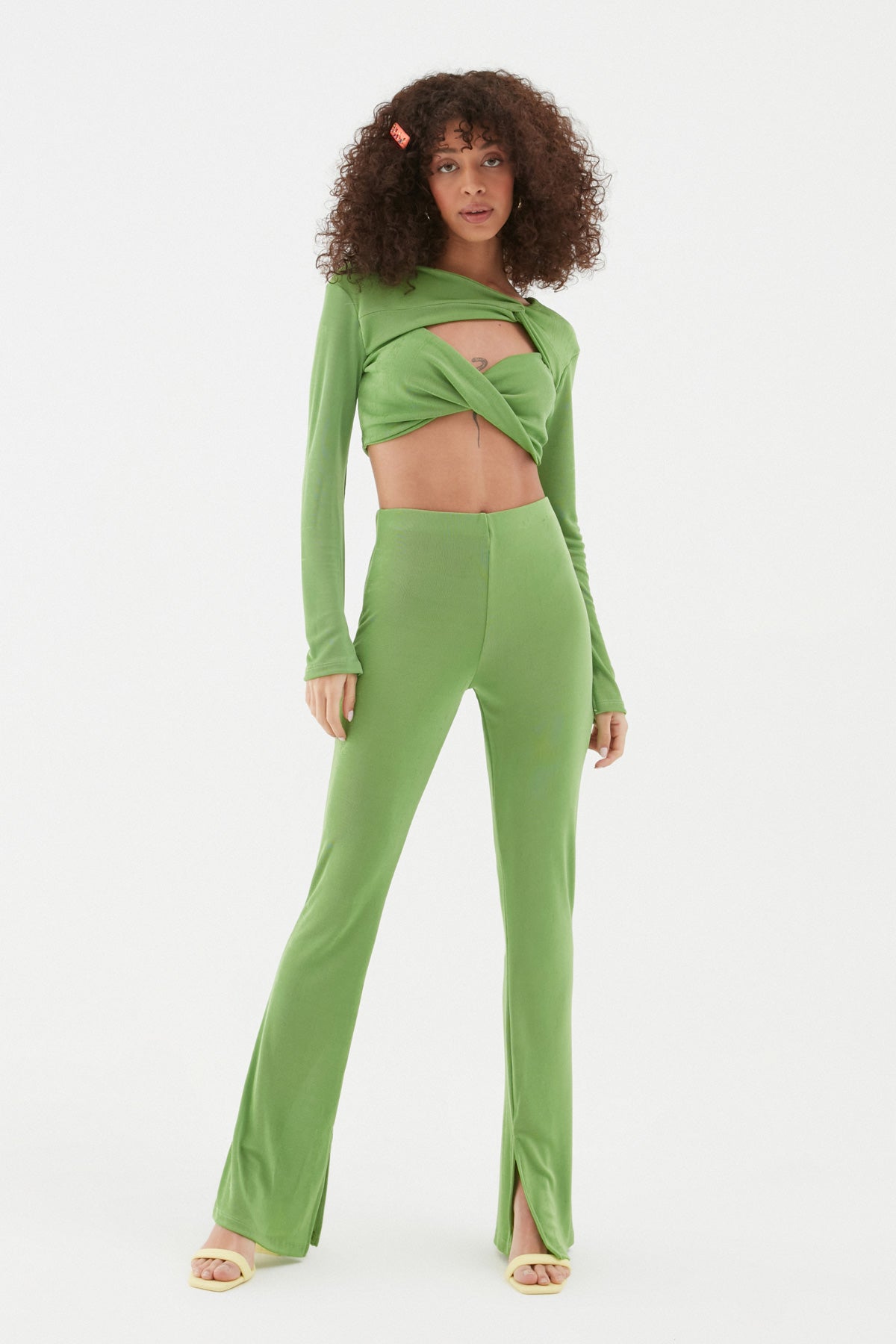 Knot Detailed Crop Blouse Green