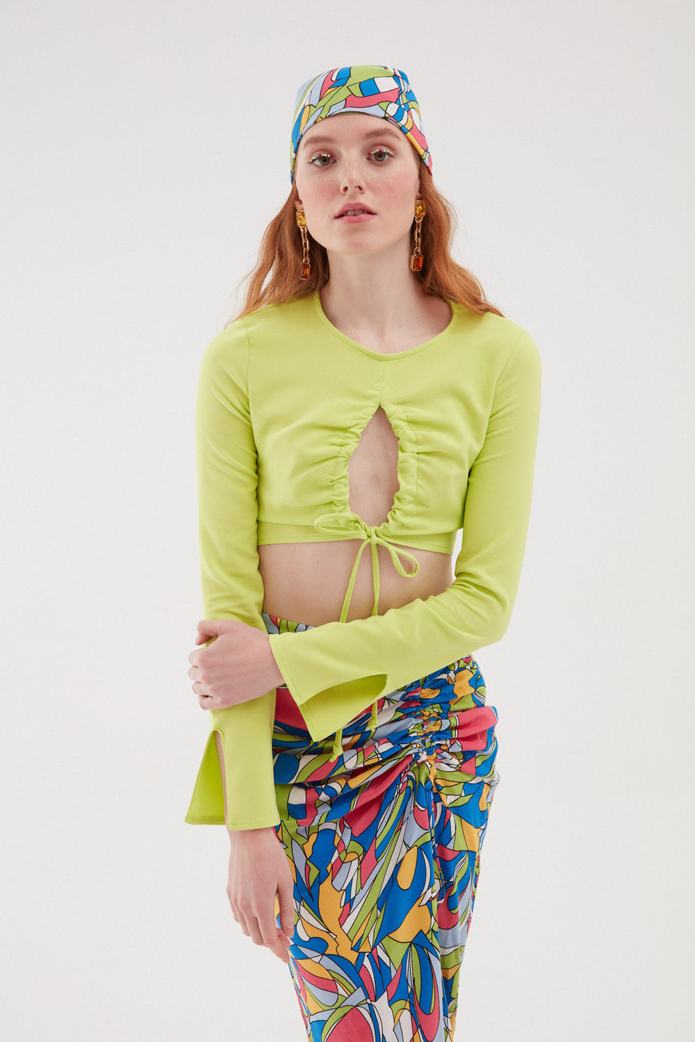 Pleated Crop Blouse Light Green