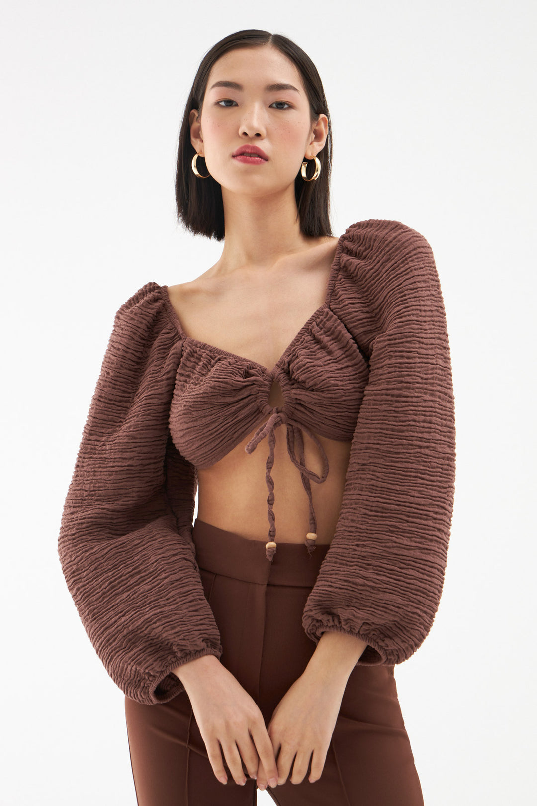 Tie Front Gippie Blouse Brown