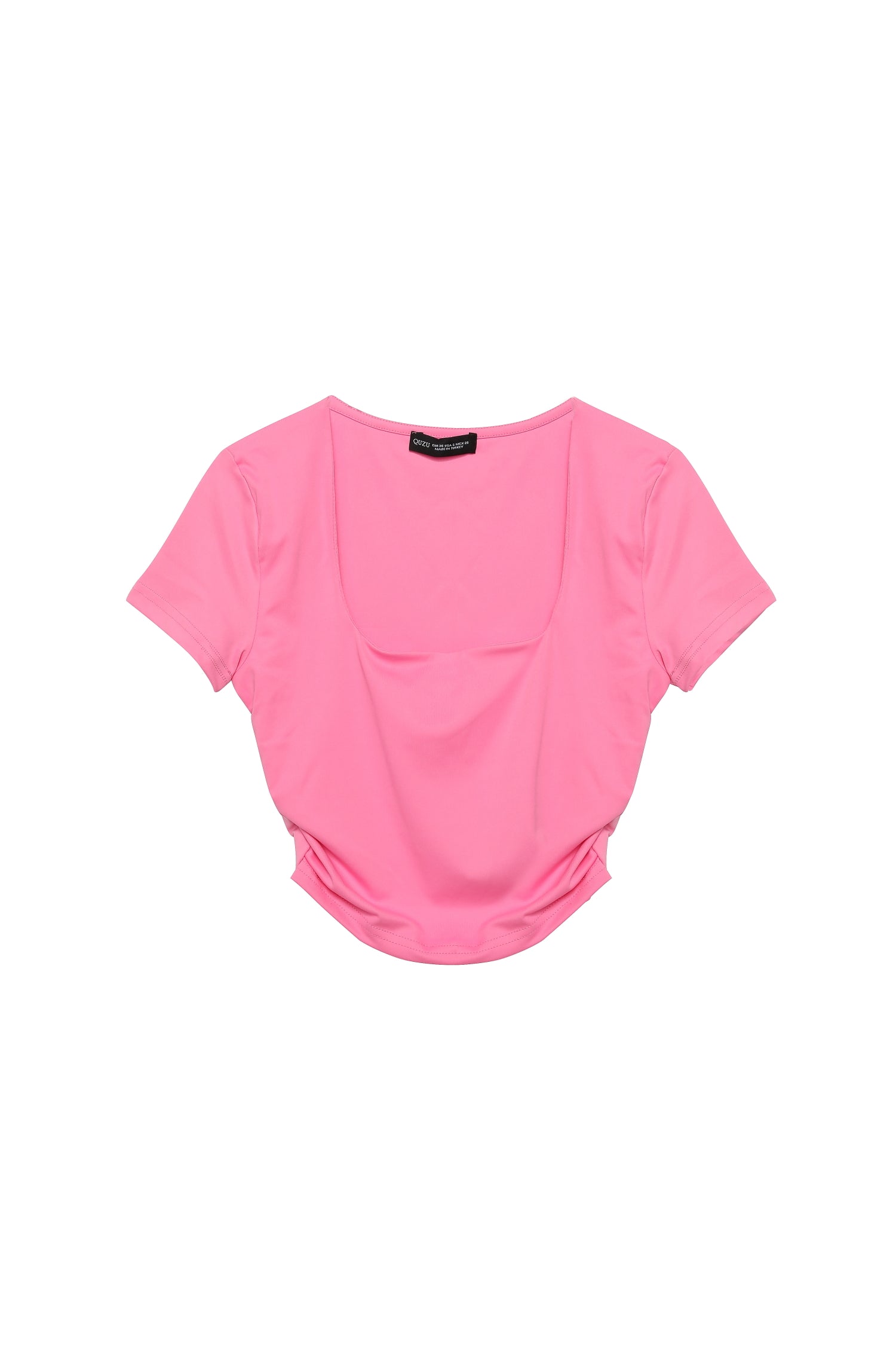 Crop Square Collar Blouse Pink