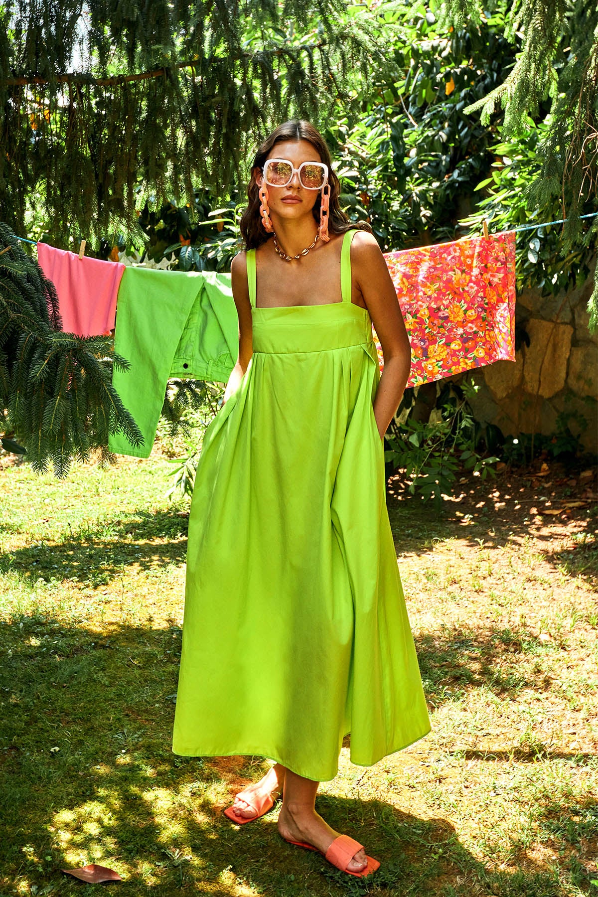 Strap Long Dress Neon Green