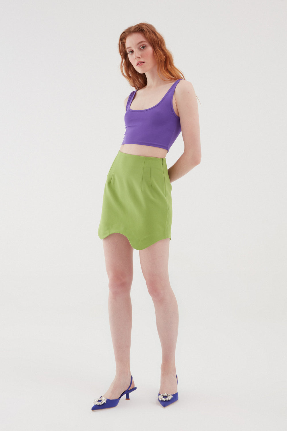 Asymmetric Mini Skirt Green
