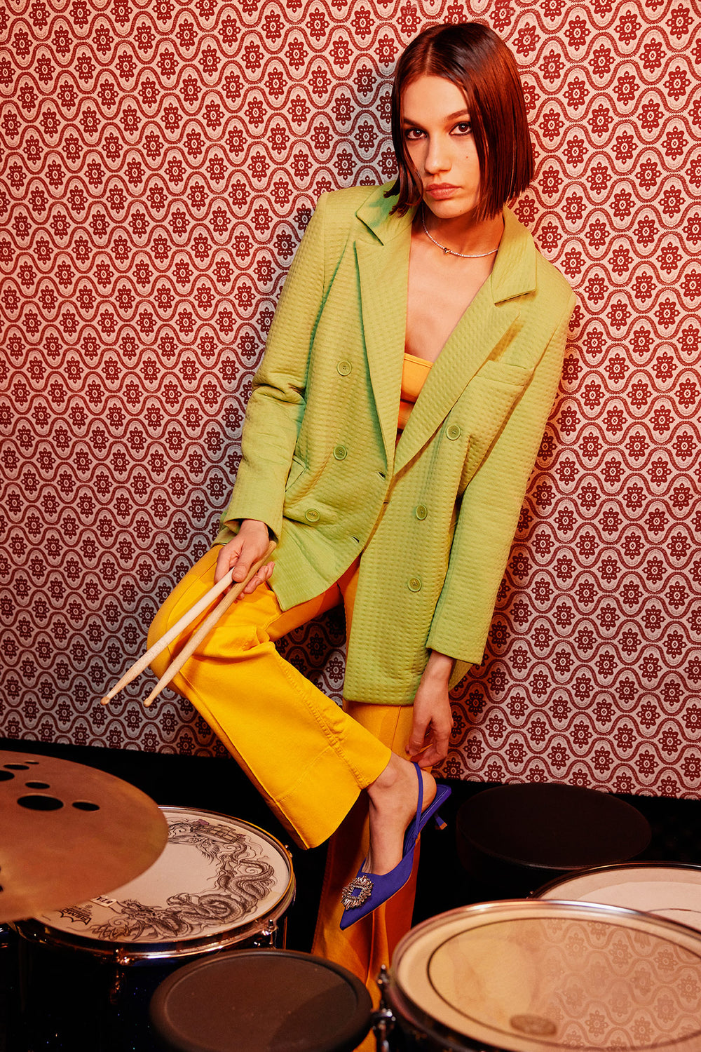 Textured Blazer Jacket Green