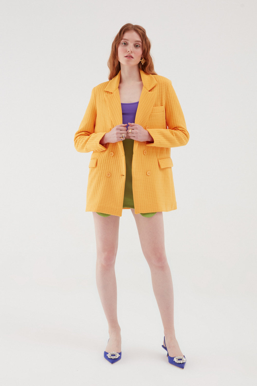 Dokulu Blazer Ceket Turuncu