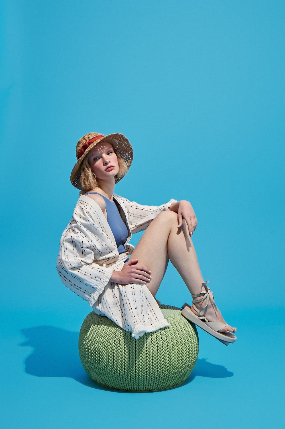 Textured Belt Tasseled Kimono Natural