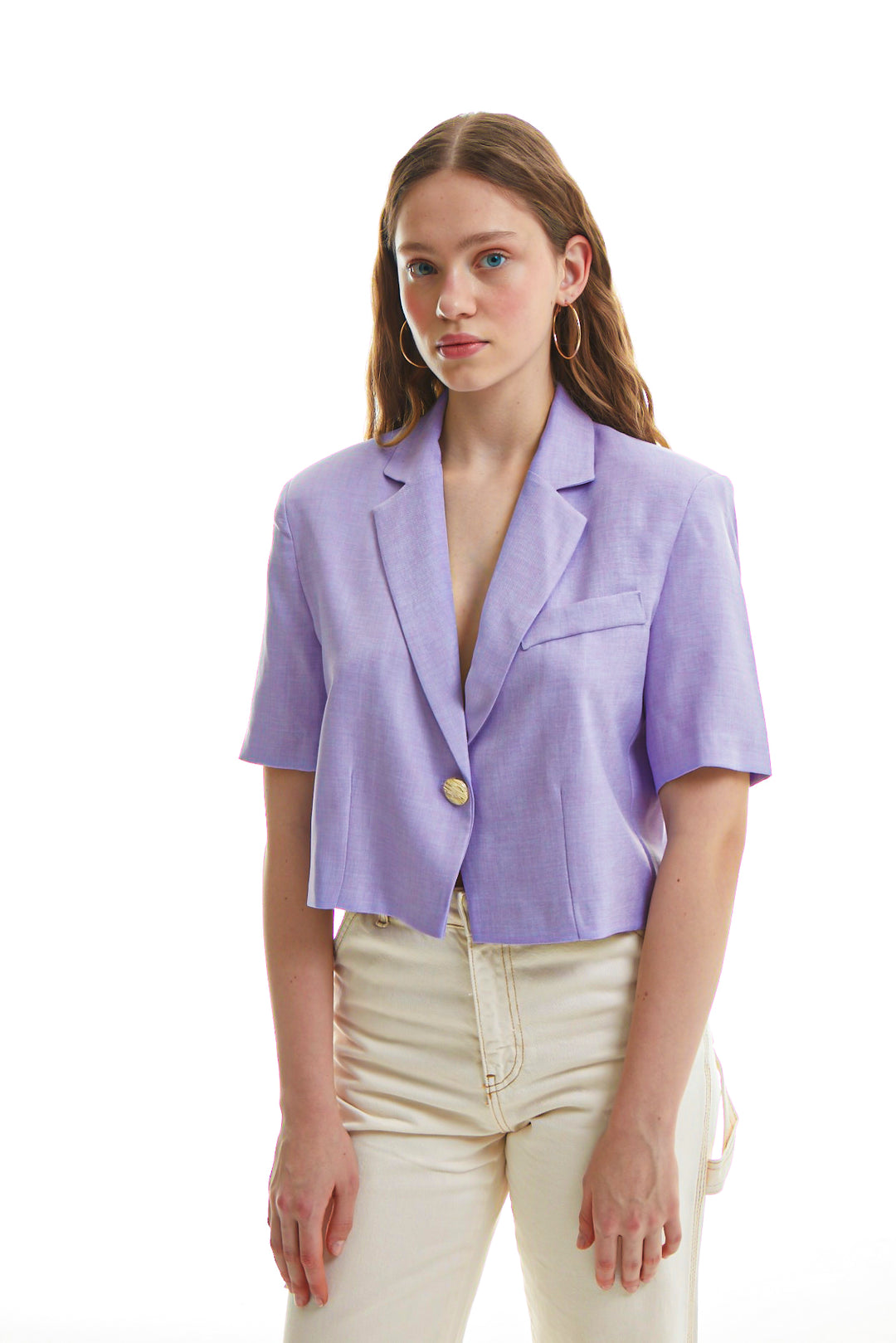 Padded Crop Blazer Jacket Lilac