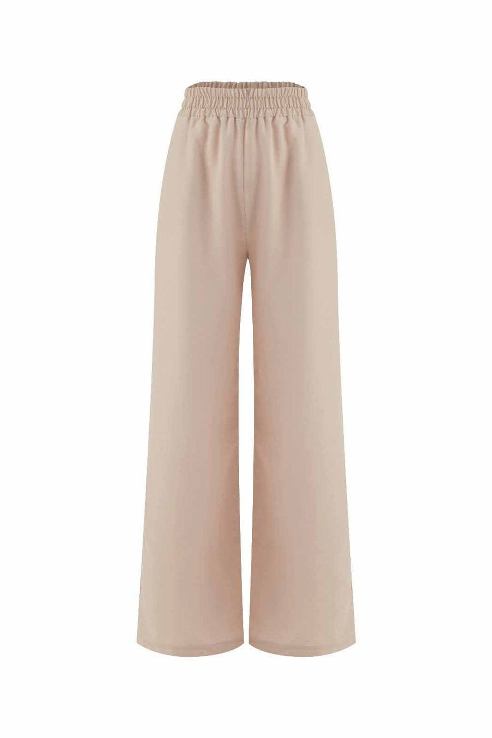 Elastic Waist Wide Leg Trousers Beige