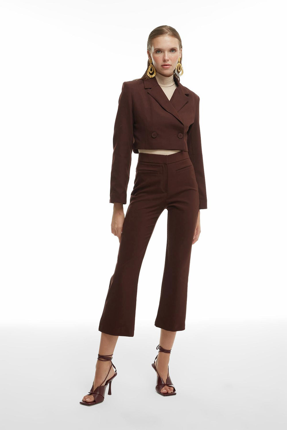 Boru Paça Kumaş Pantolon Kahverengi