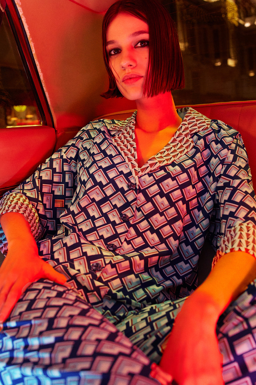 Colorful Patterned Bandana Shirt Blue