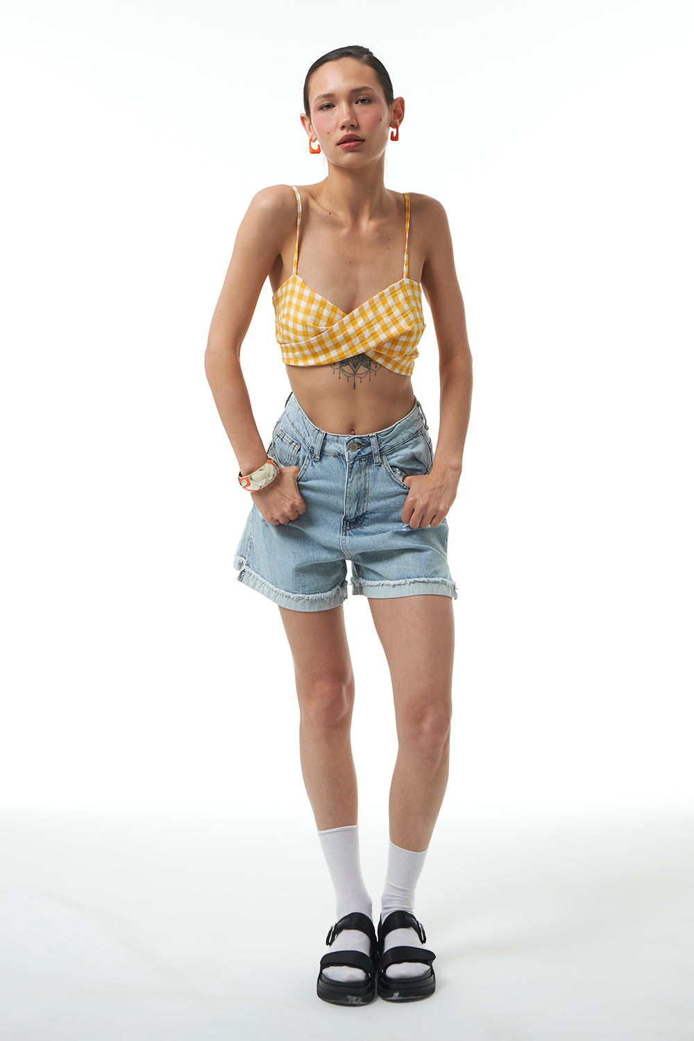 Ripped Detailed Denim Shorts Blue