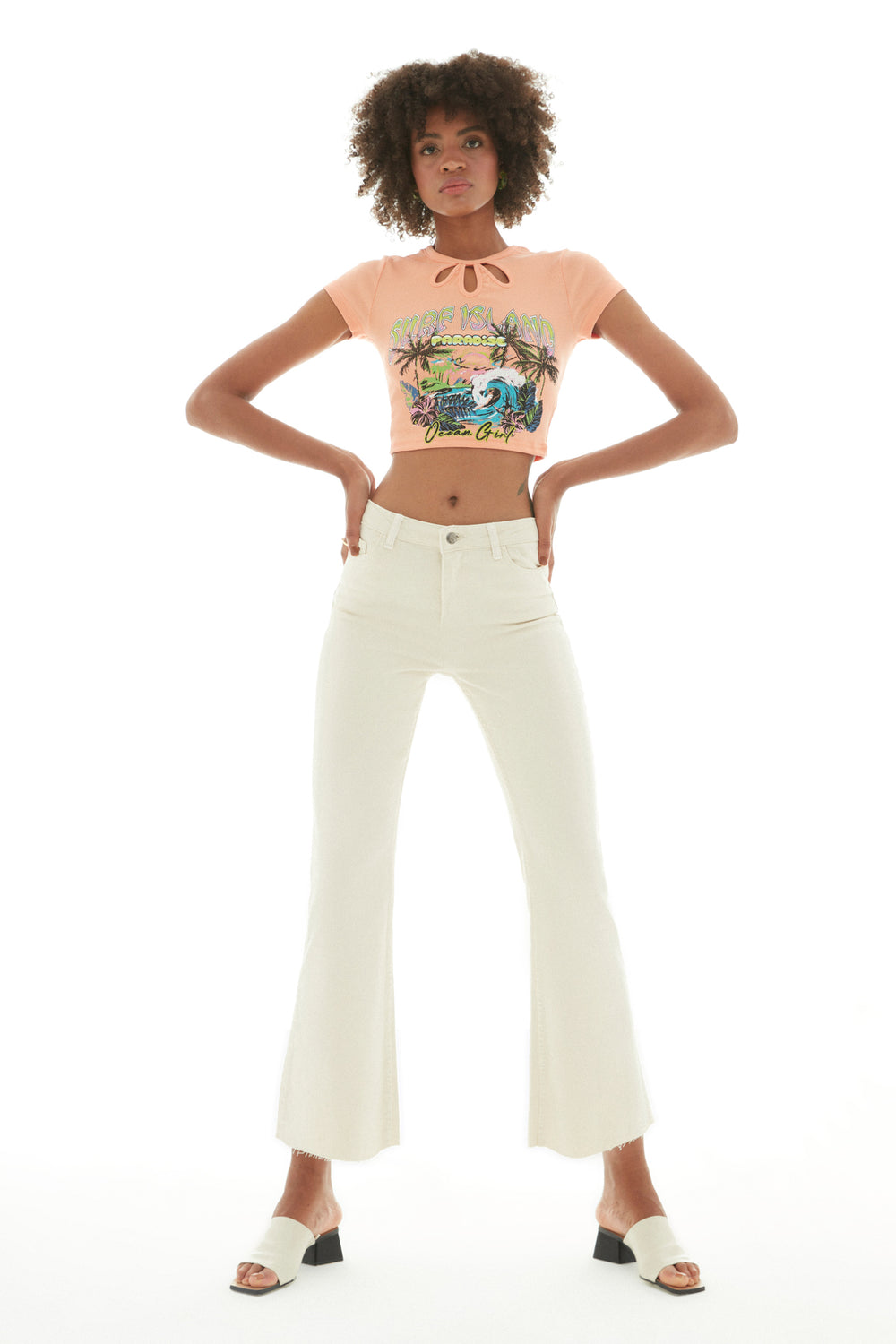 Paradise Printed Crop T-Shirt Light Orange