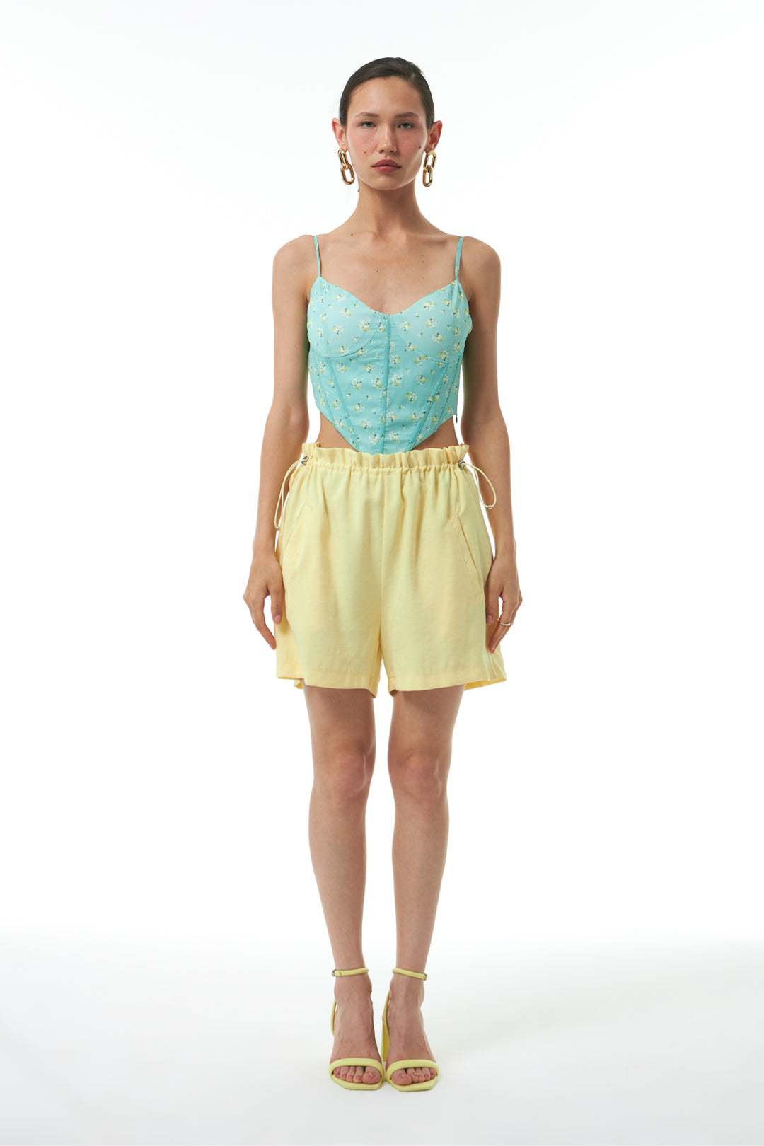 Patterned Strap Crop Blouse Mint