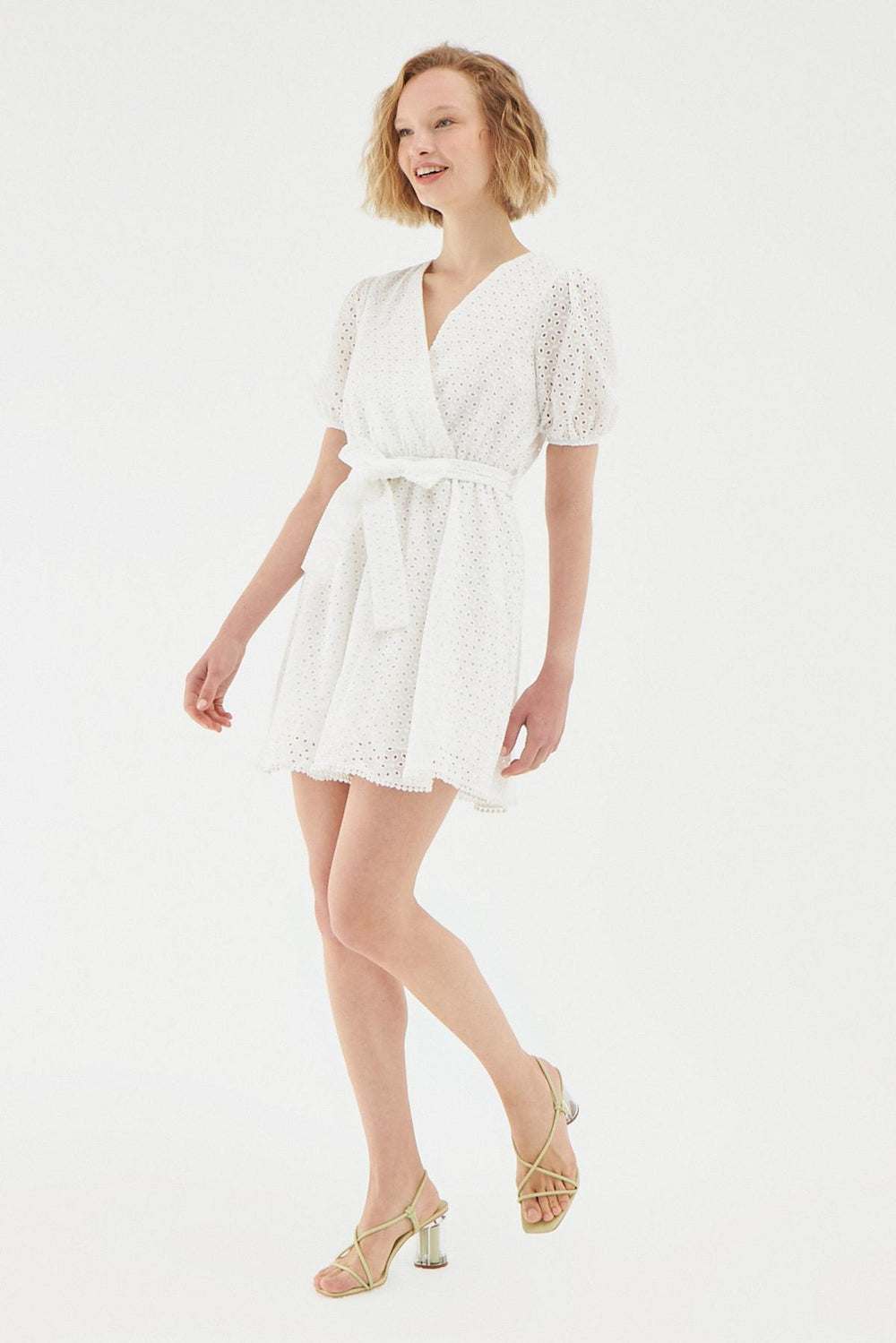 Tie Waist Guipure Dress Ecru