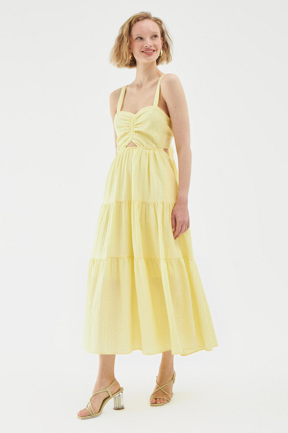 Sırt Dekolteli Uzun Elbise Sarı