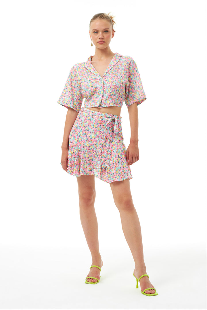 Floral Pattern Short Skirt Pink