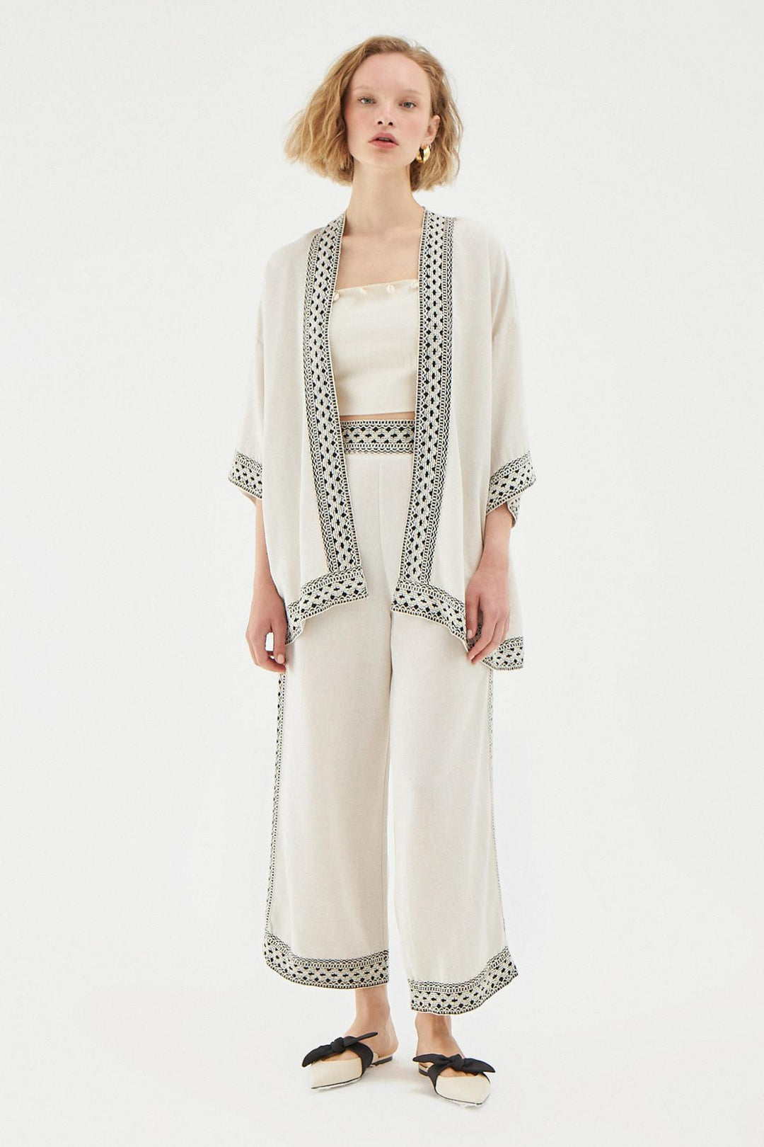 Striped Detailed Kimono Natural