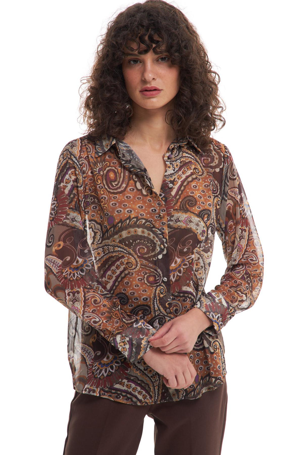 Patterned Chiffon Shirt Brown