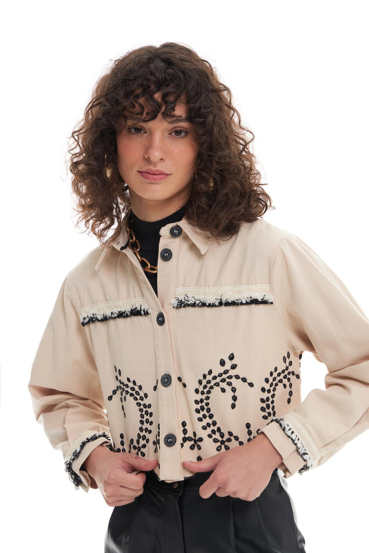 Püskül Detaylı Crop Ceket Taş