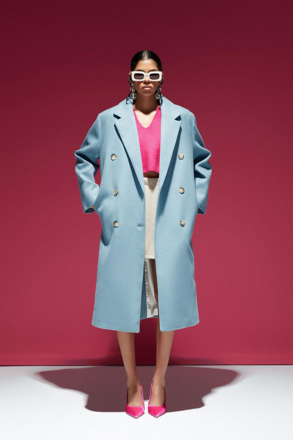 Buttoned Long Coat Blue
