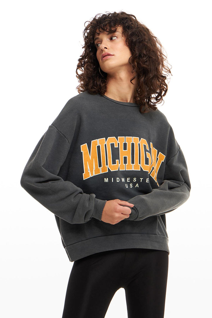 Yazı Baskılı Overisize Sweatshirt Antrasit