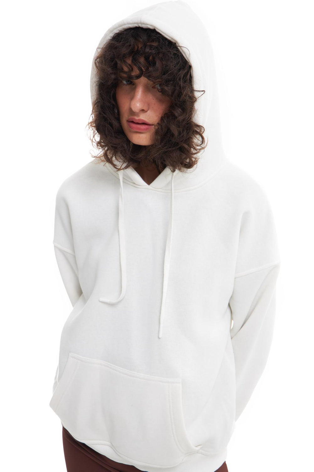 Hooded Kangaroo Pocket Sweatshirt Ecru