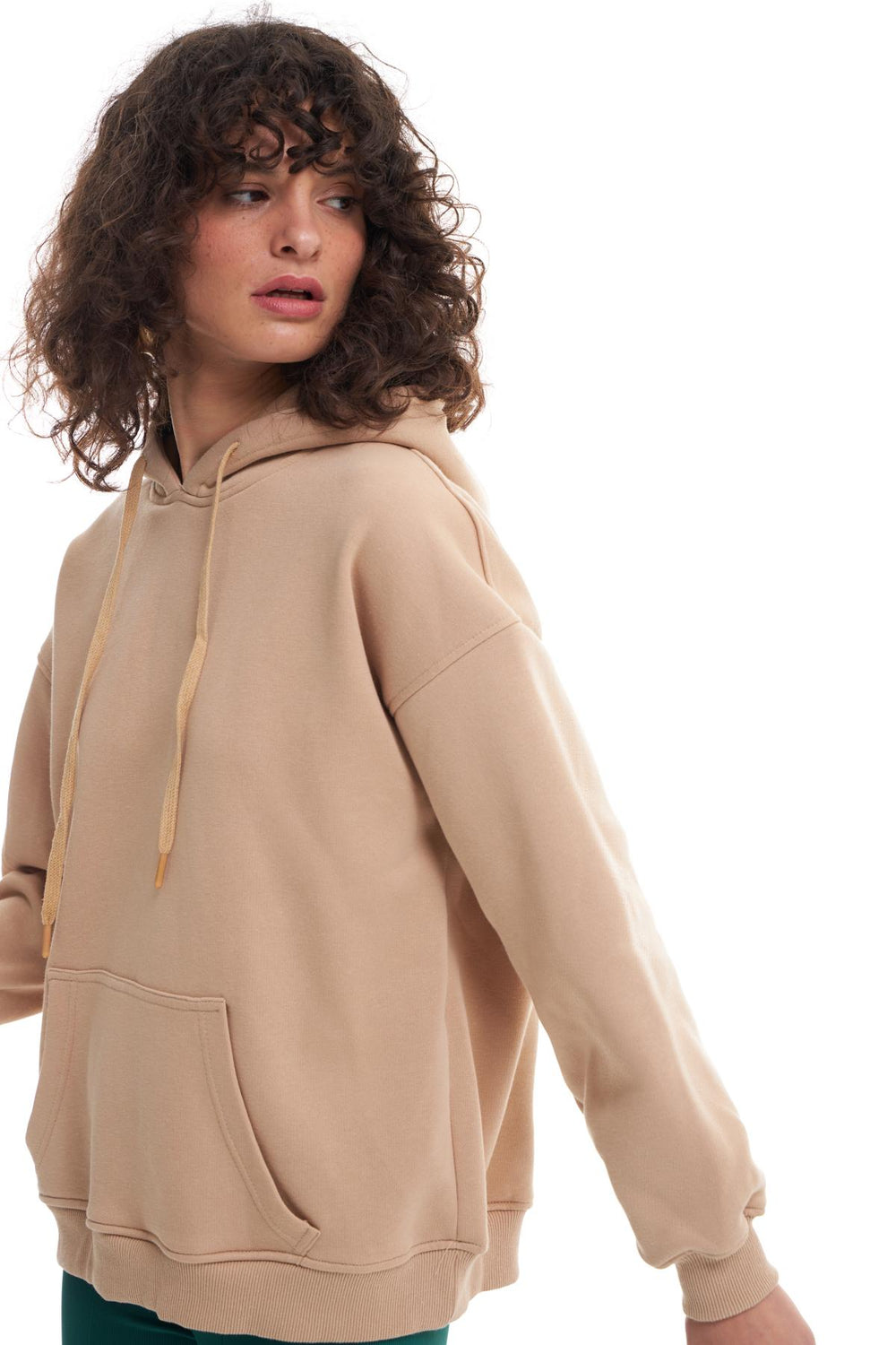 Hooded Kangaroo Pocket Sweatshirt Beige