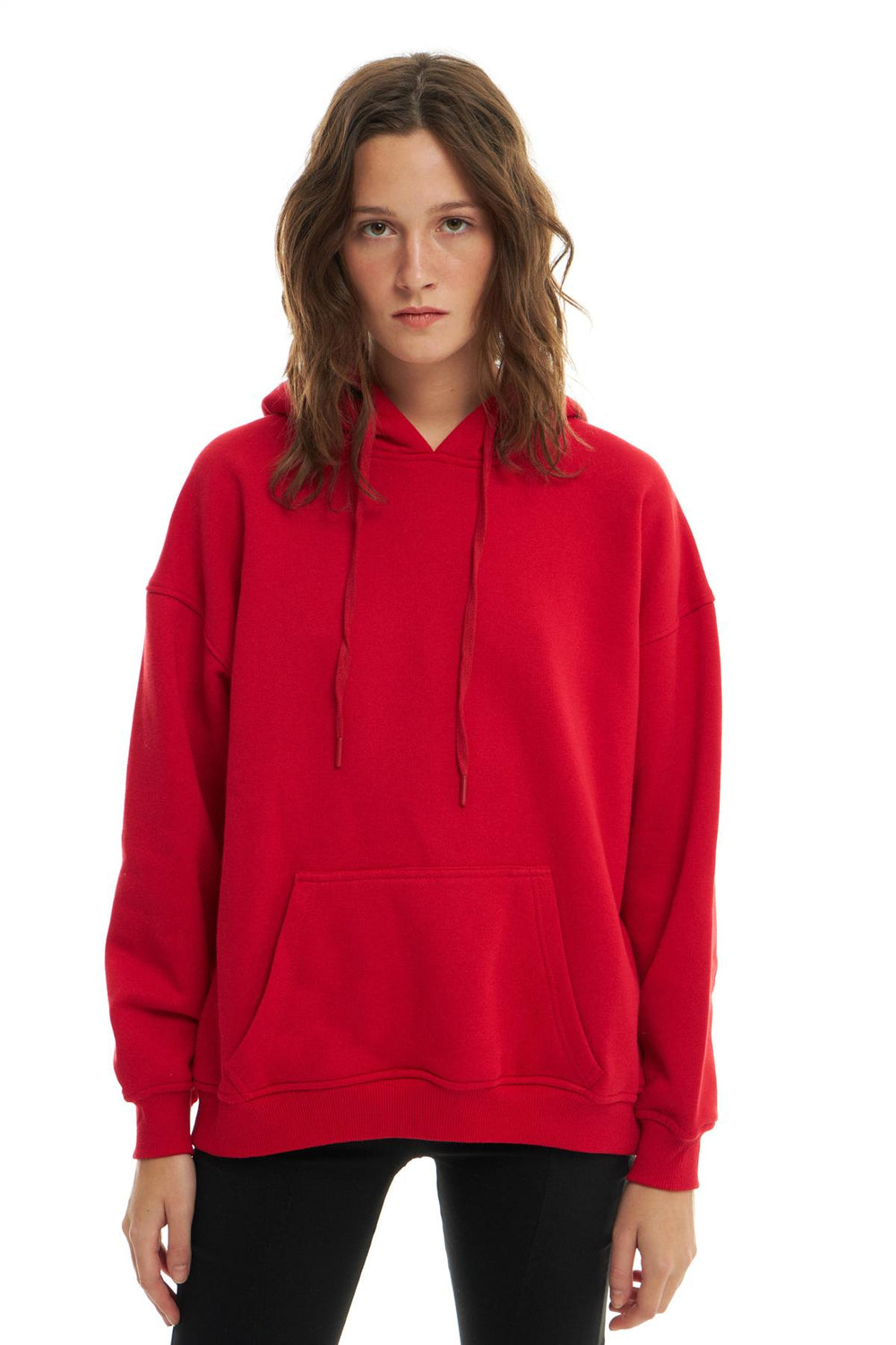 Hooded Kangaroo Pocket Sweatshirt Red