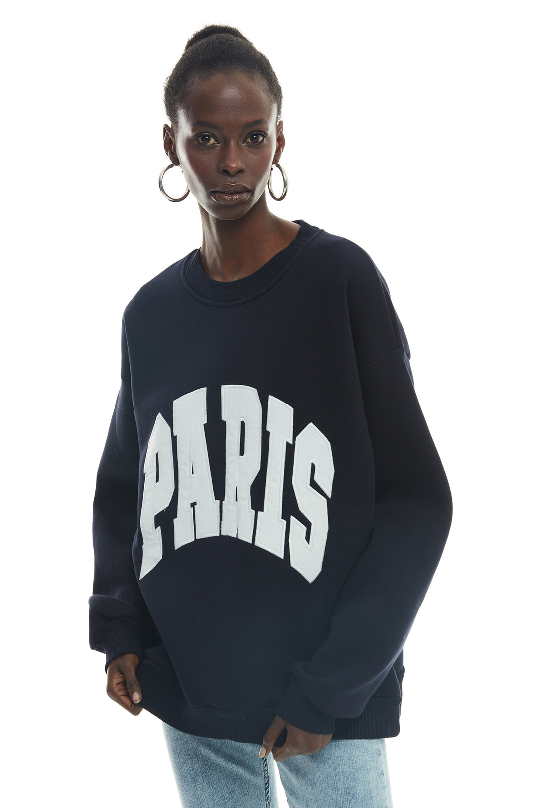Paris Letter Oversize Sweatshirt Navy