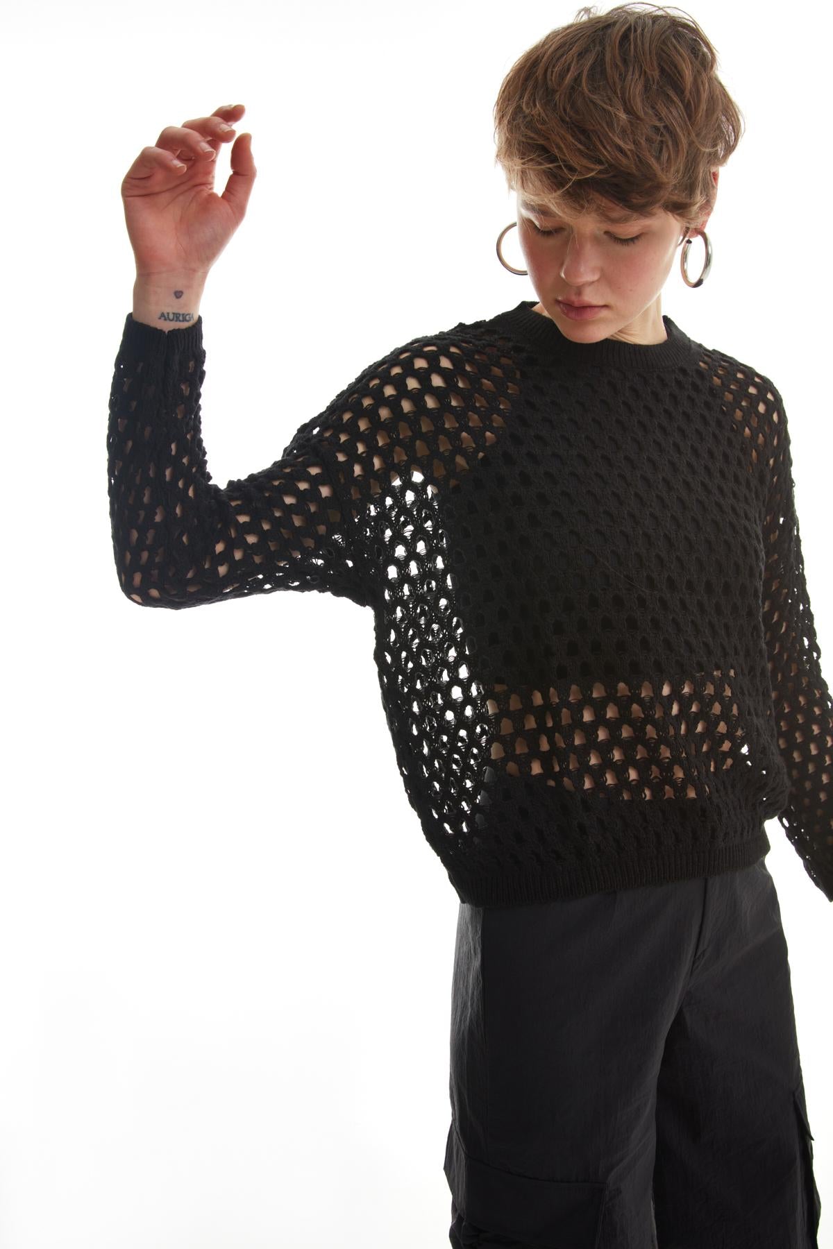 Openwork Detailed Fine Knitwear Black