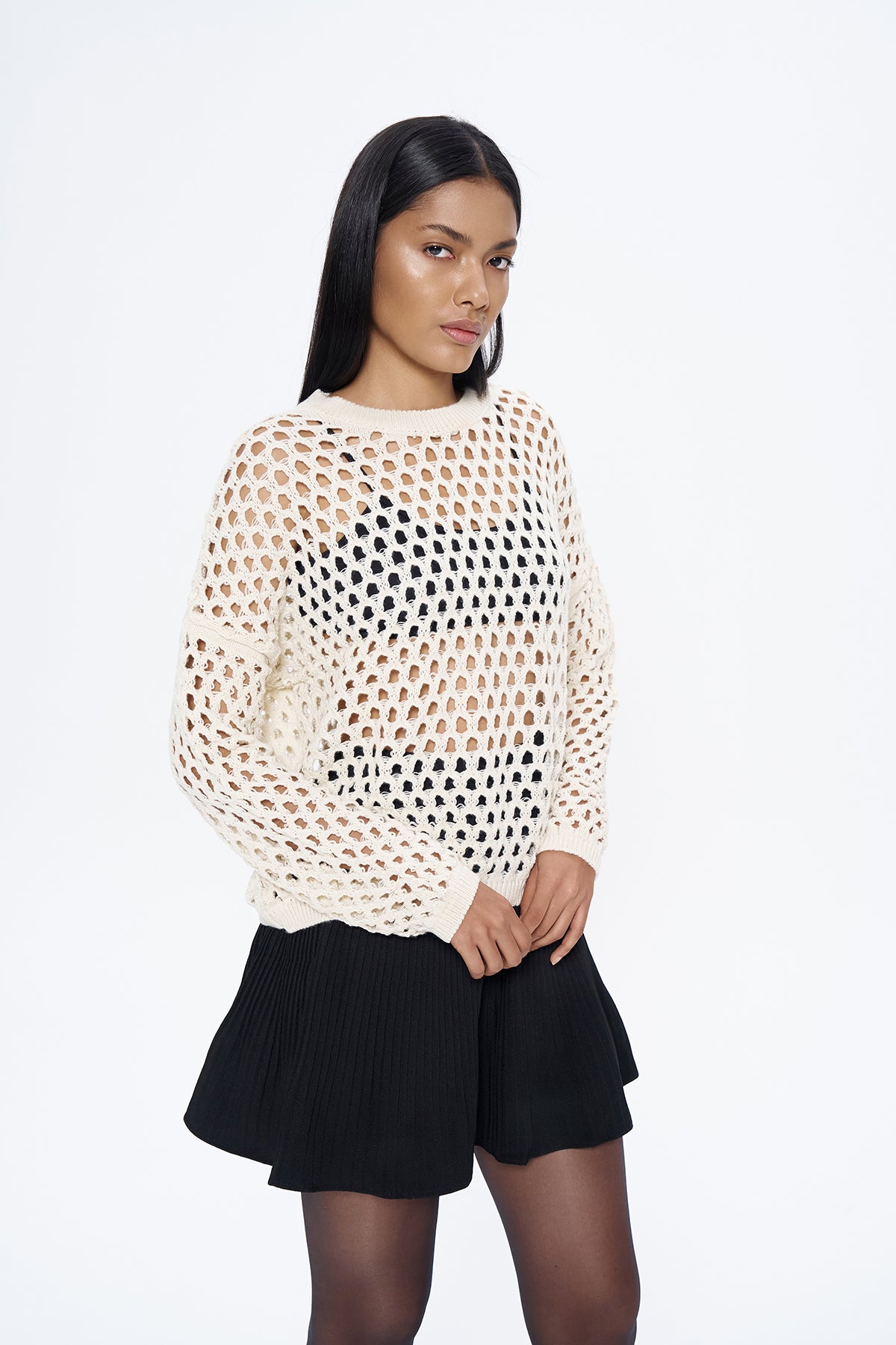 Openwork Detailed Fine Knitwear Cream