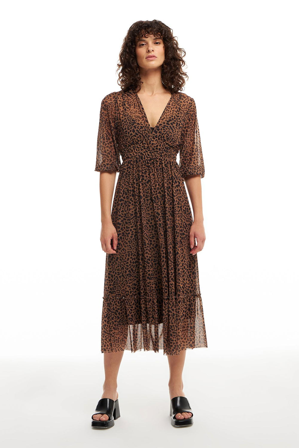 Leopard Patterned Long Dress Brown