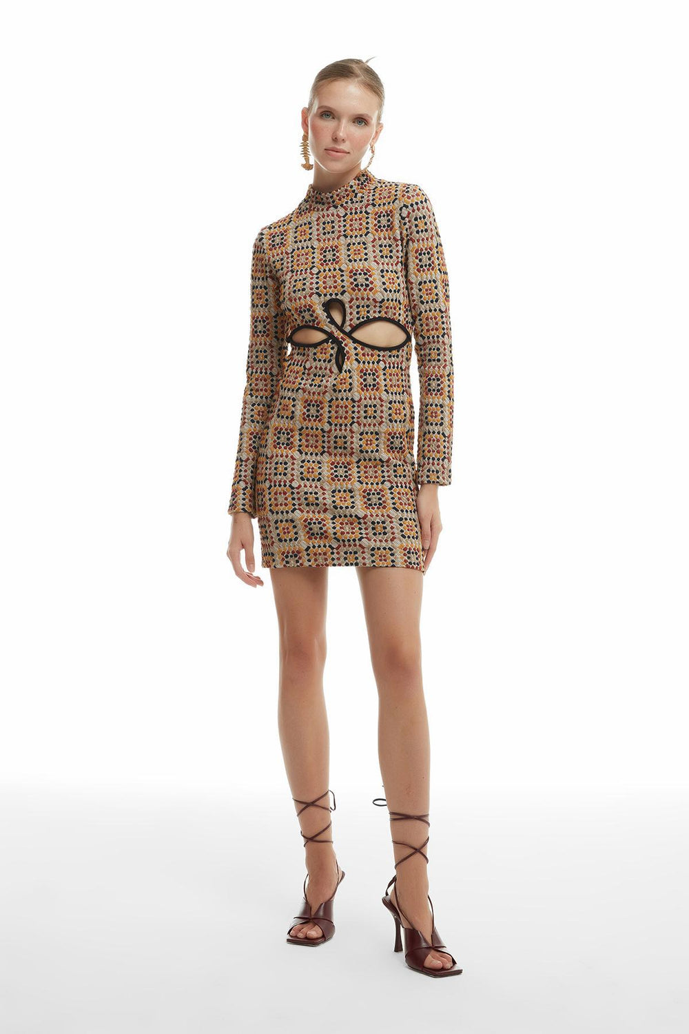 Cut Out Textured Dress Beige