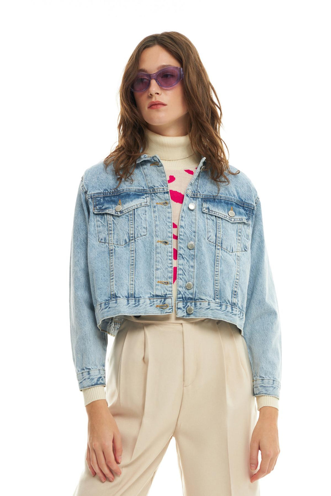 Pocket Crop Denim Jacket Ice Blue