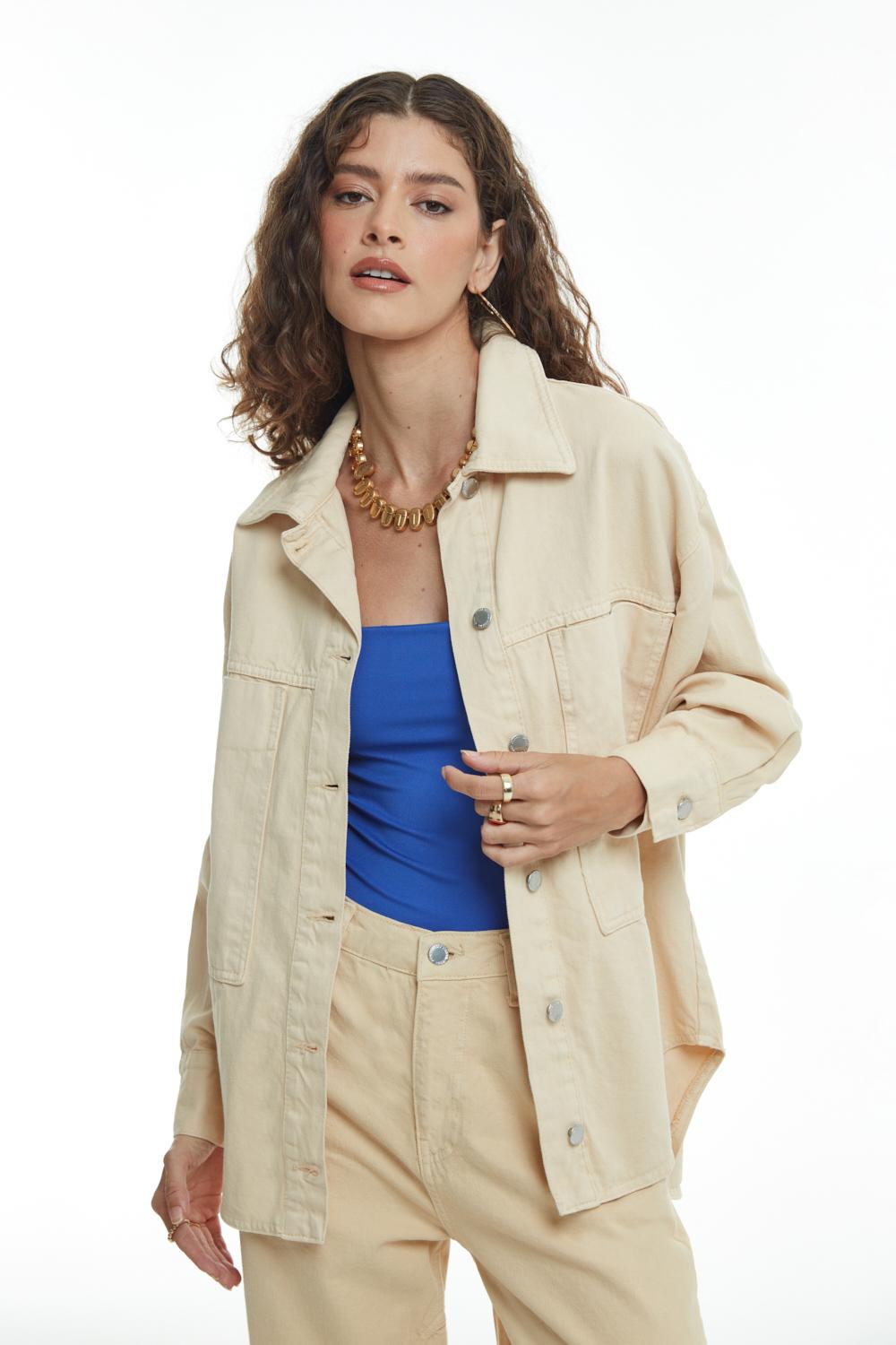 Pocket Detailed Denim Jacket Beige