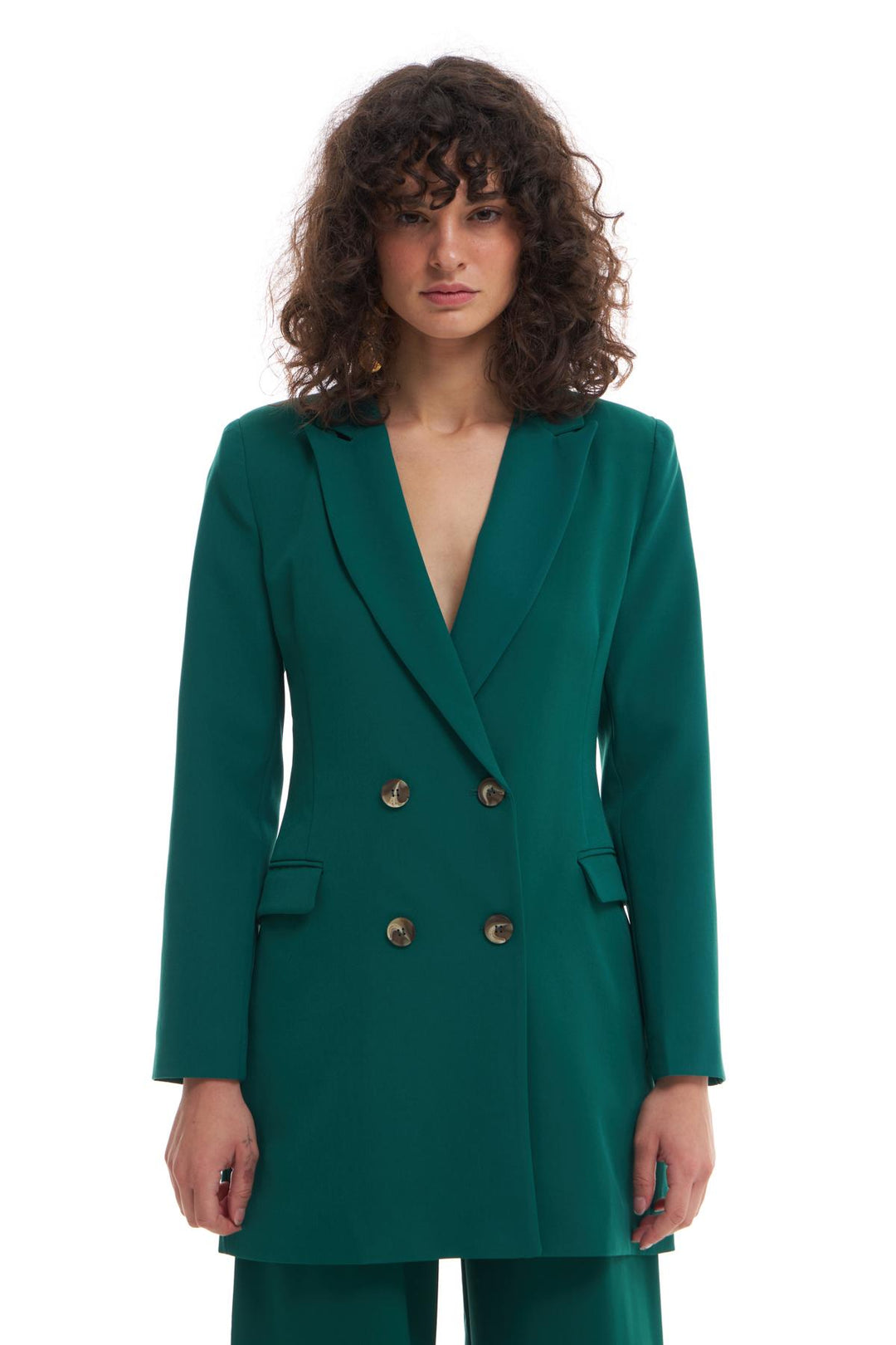 Kruvaze Yaka Ceket Elbise Koyu Yeşil