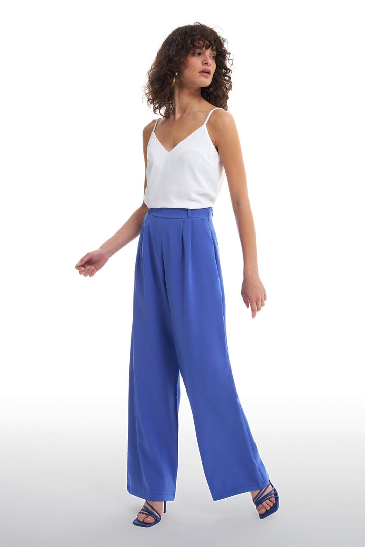High Waist Wide Leg Trousers Dark Blue