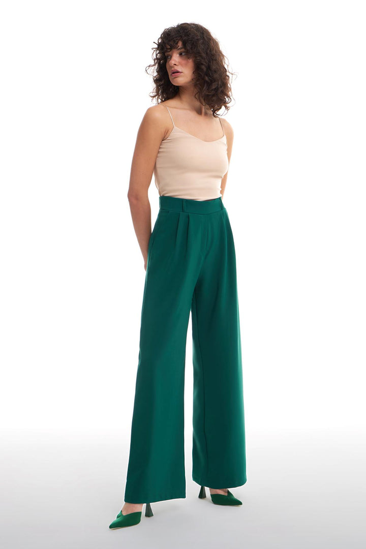 High Waist Wide Leg Trousers Dark Green