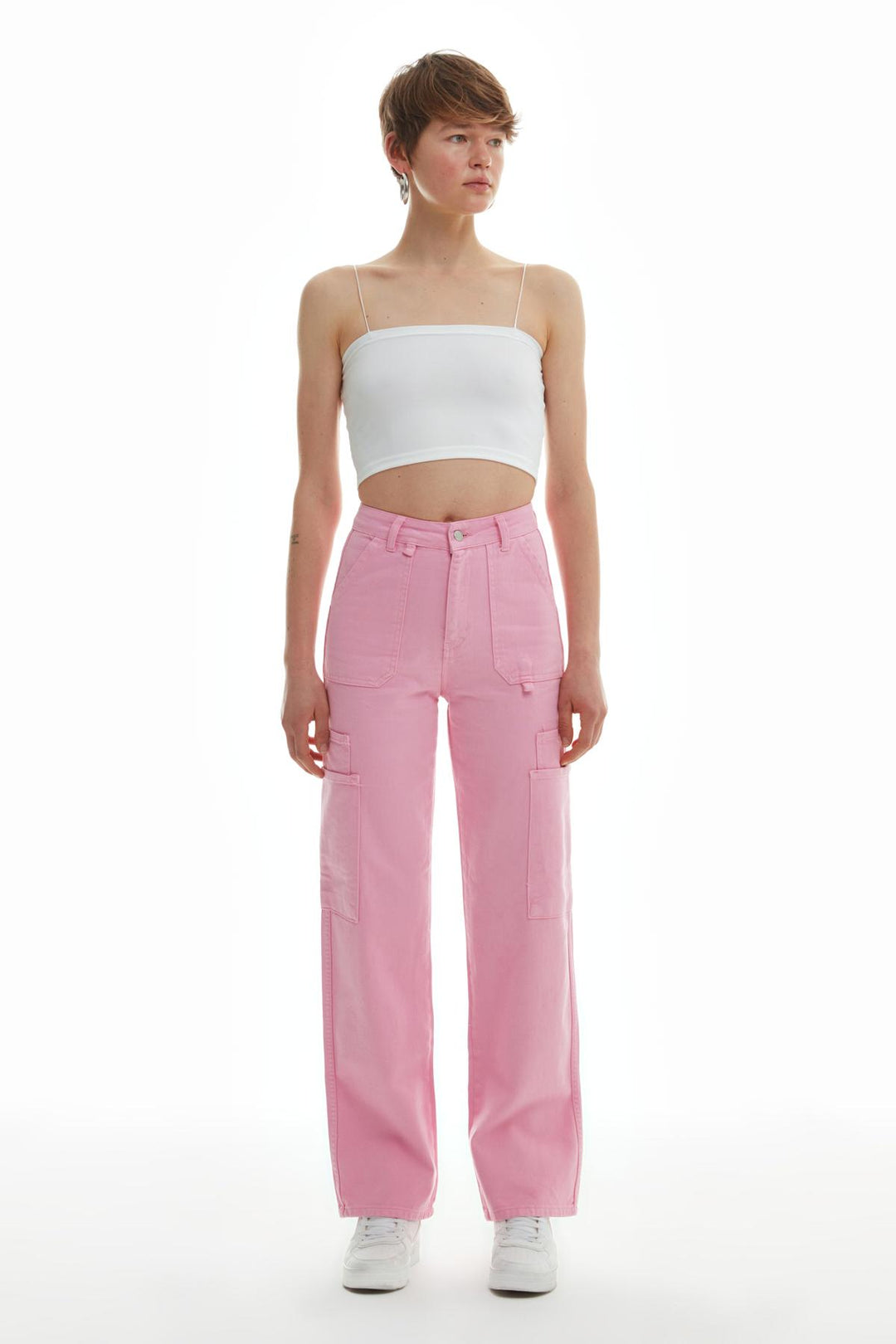Cep Detaylı Kargo Pantolon Pembe