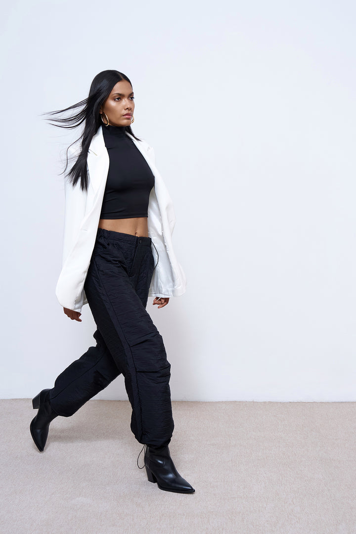 Quilted Parachute Pants Black