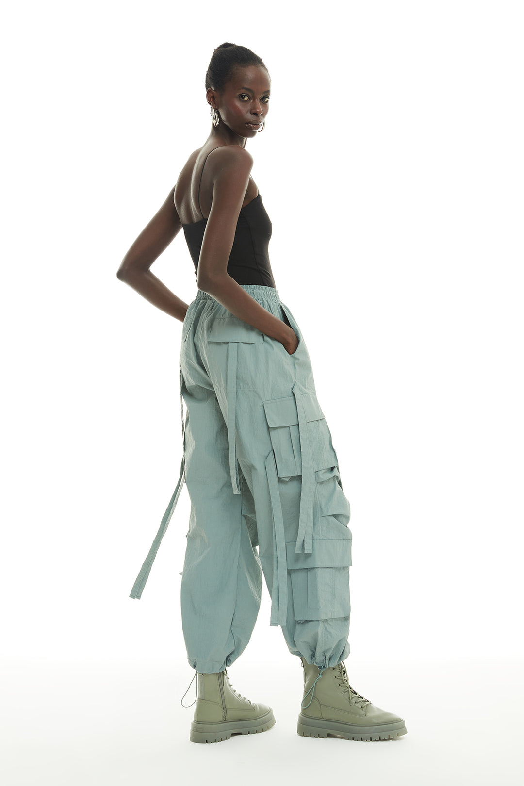 Lacing Detailed Parachute Trousers Mint