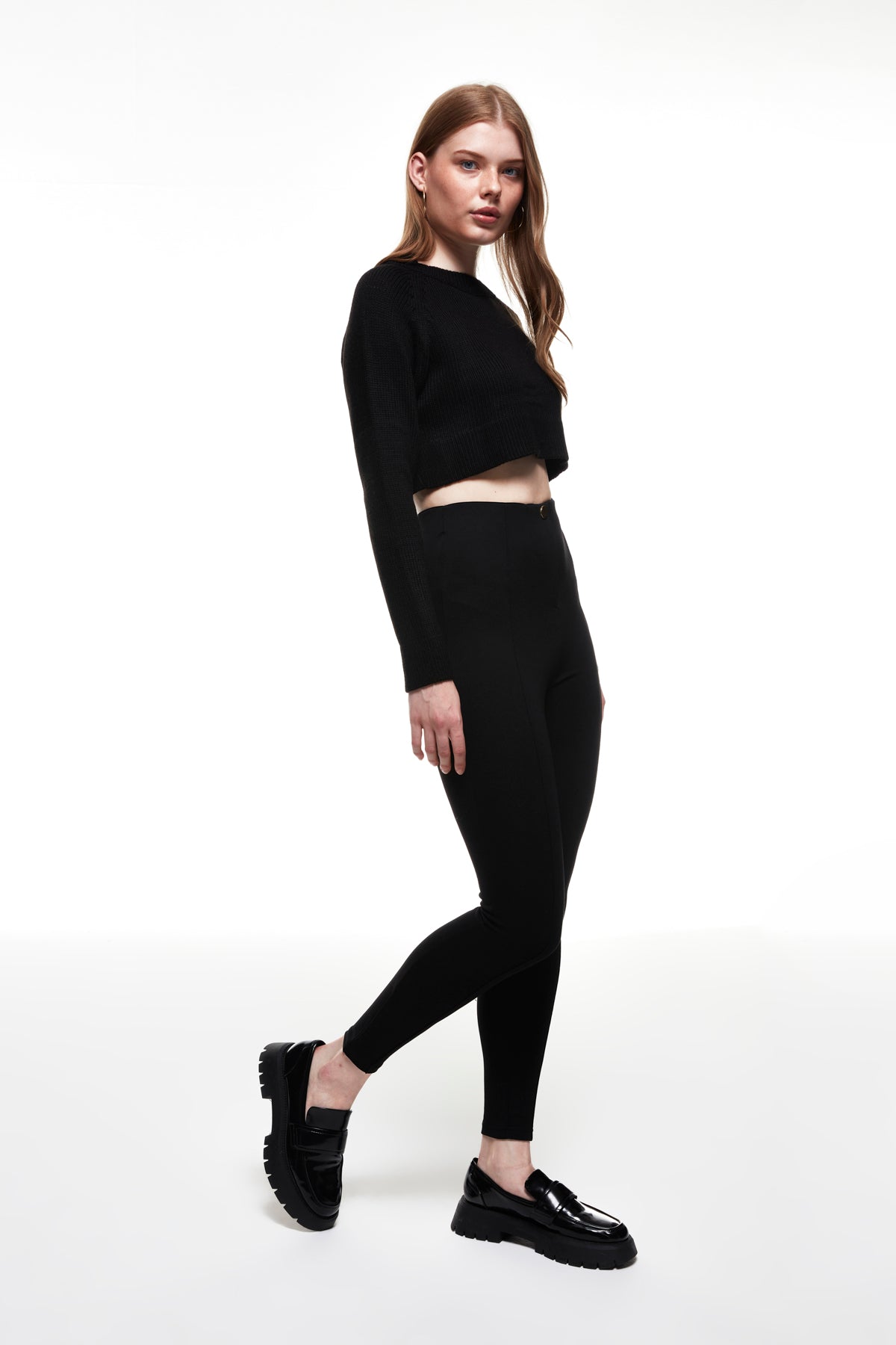 Button Detailed Gatherer Leggings Black