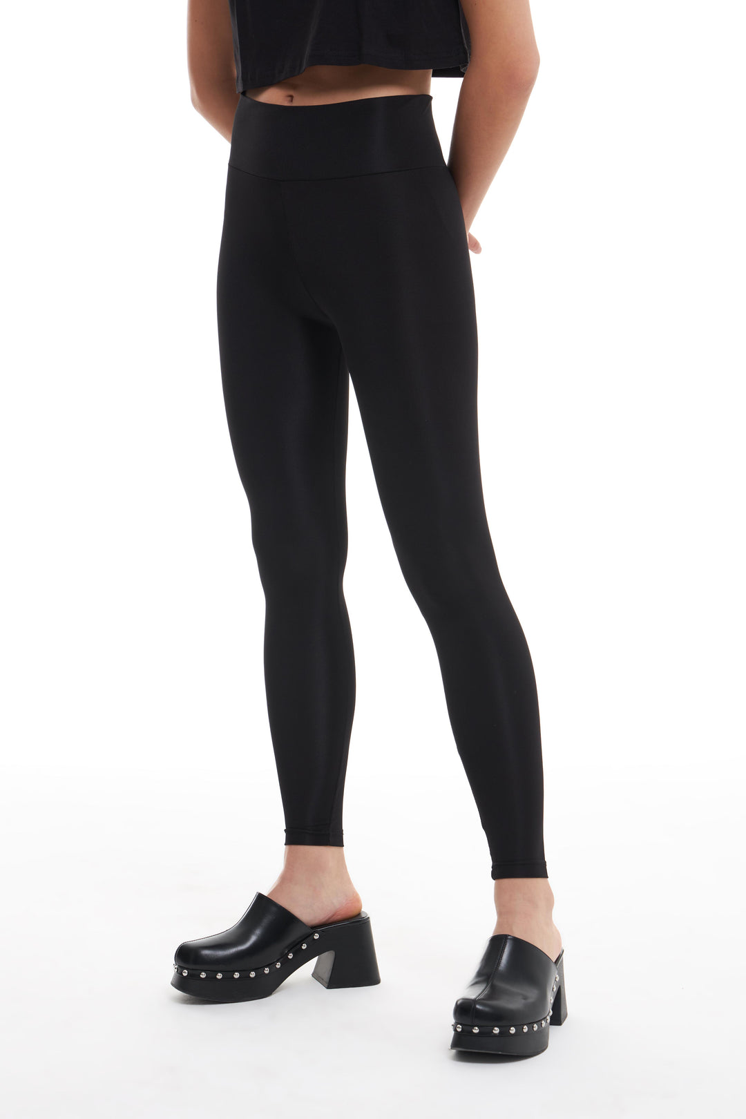 Gathering Glossy Leggings Black