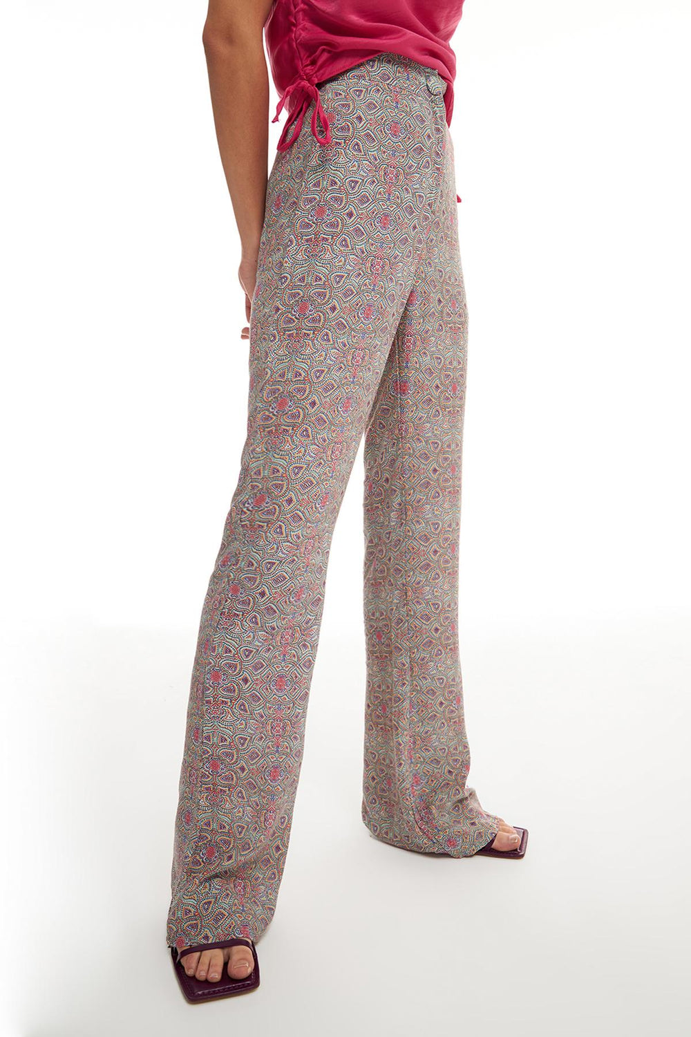 Patterned Wide Leg Trousers Mint